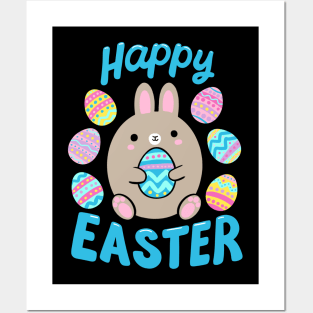 Happy Easter cute Easter bunny holding an egg Posters and Art